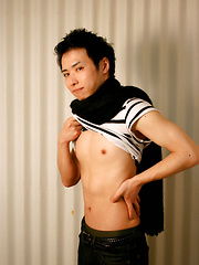 Japanese boy Toraemon can no longer hold out and shoots his cum onto his stomach and groin