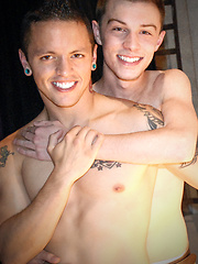 Tyler throws Taylor down on a leather couch, ripping off his shorts to reveal a cock worthy of some sweet talk